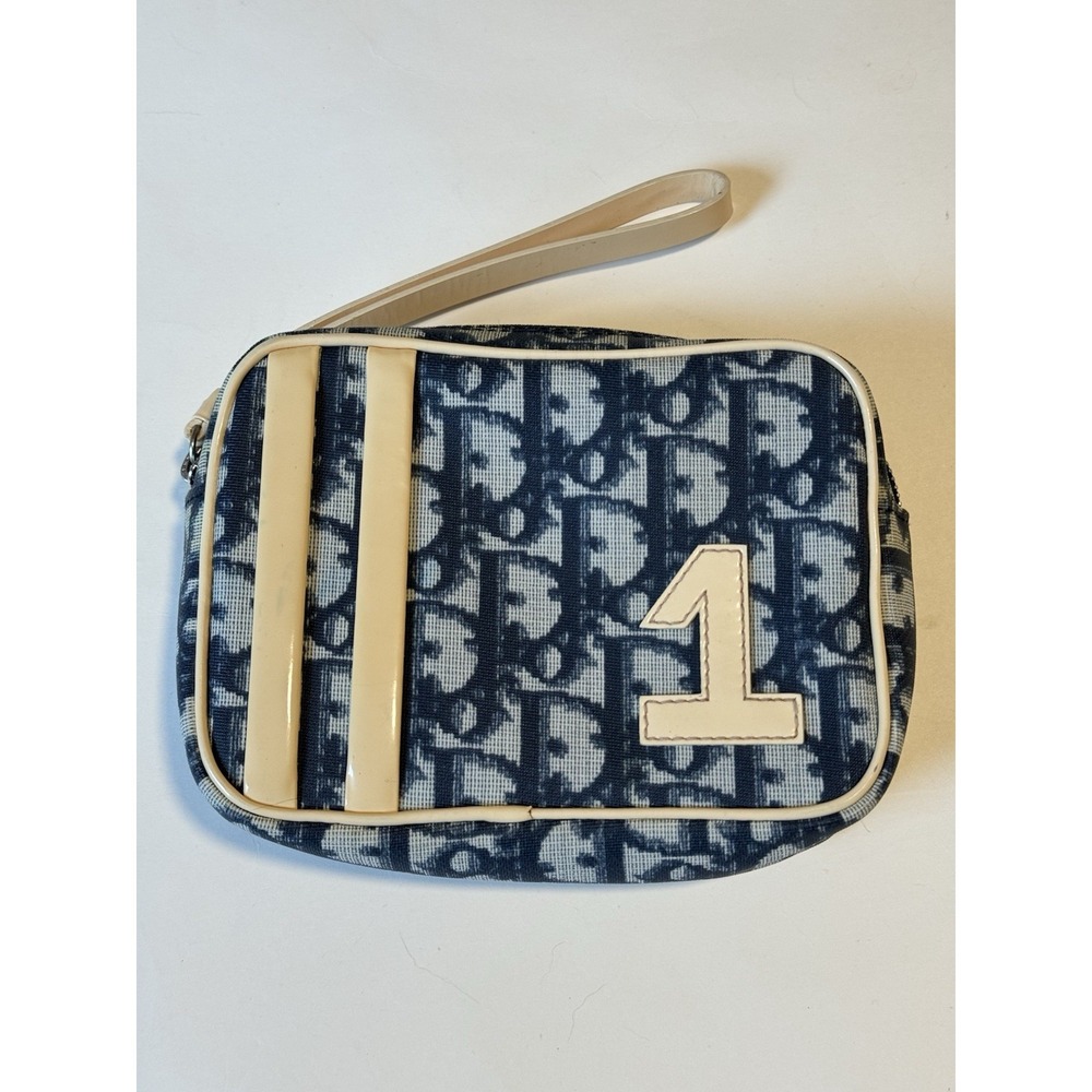 Christian Dior Trotter Canvas Pouch PVC Navy Silver Authentic - Picture 2 of 11